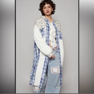 #33 NWOT POL Blue and White Long Cardigan